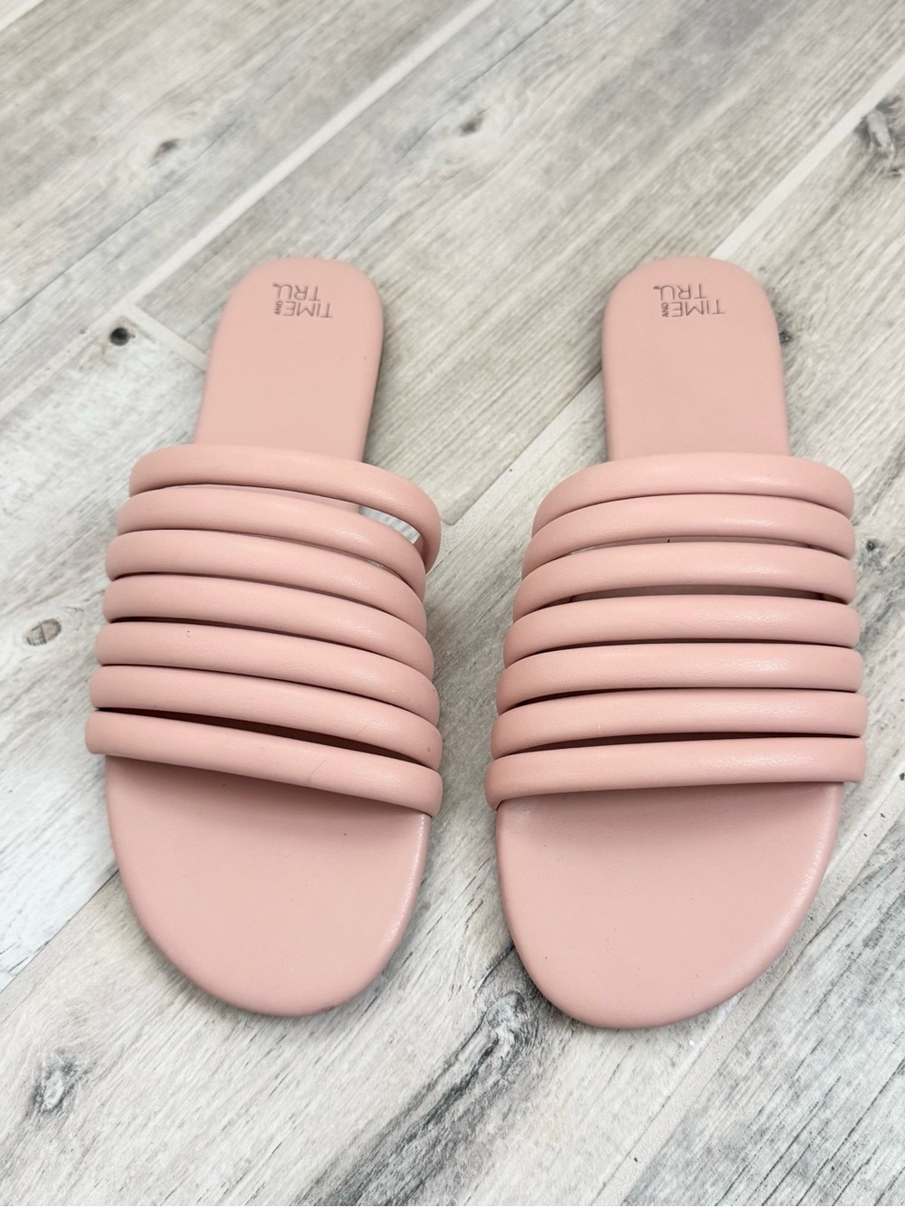 Time and Tru Blush Multi Band Slide Sandals